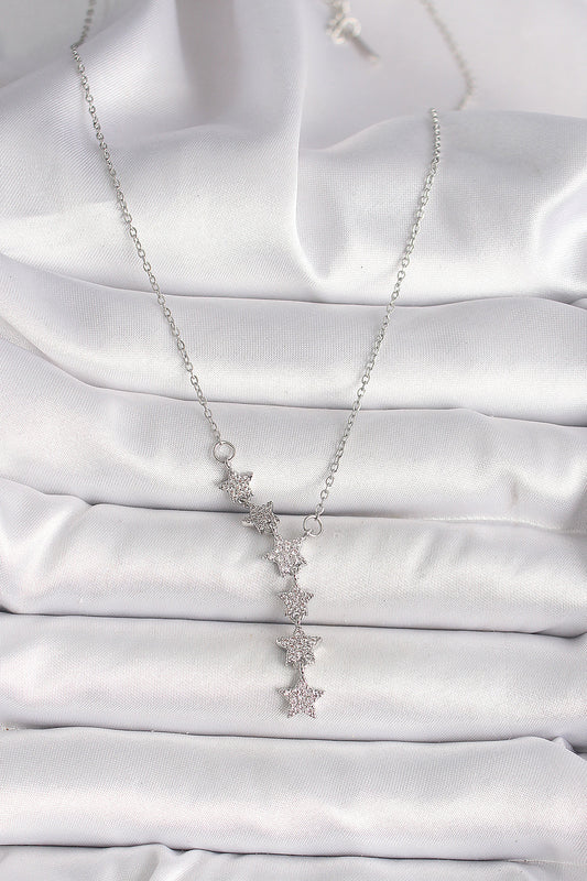316L Steel Silver Color Chain Zircon Stone Star Model Women's Necklace