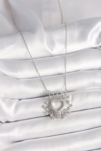 316L Steel Silver Color Zircon Stone Heart Model Women's Necklace