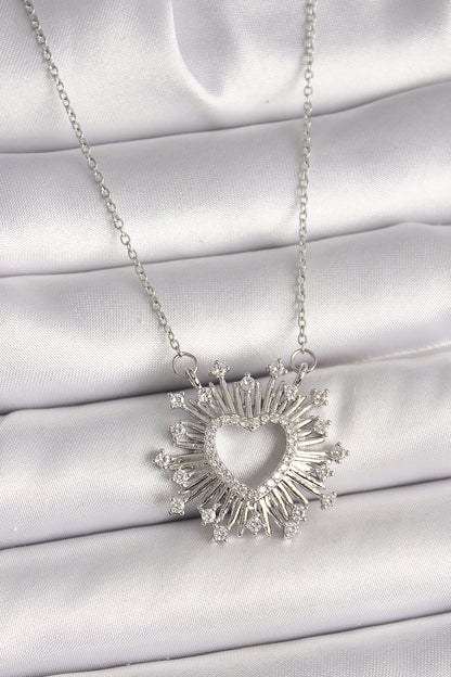 316L Steel Silver Color Zircon Stone Heart Model Women's Necklace