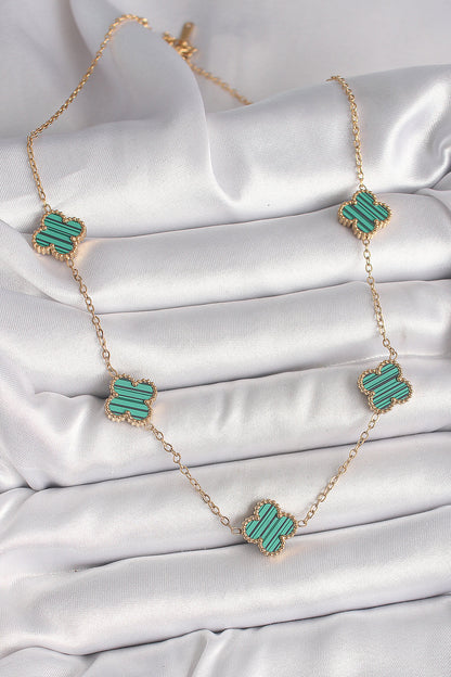 316L Çelik Gold Renk Zincir Yeşil Yonca Model Kadın Kolye