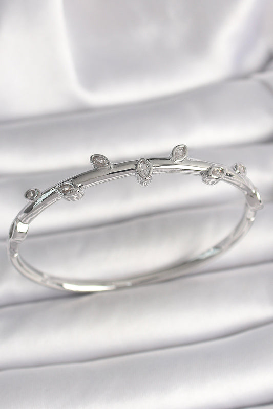 Pirinç Gümüş Renk Damla Zirkon Taşlı Kadın Kelepçe