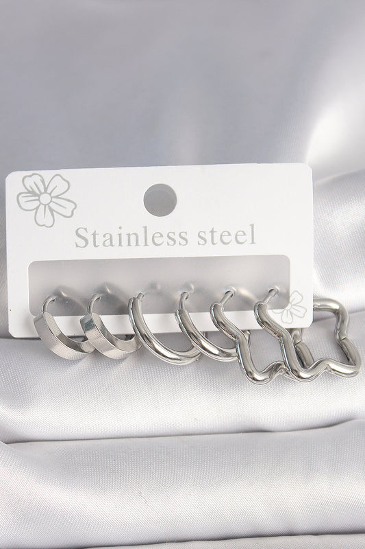 316L Çelik Gümüş Renk Yarım Halka Yıldız Model Kadın Küpe Seti