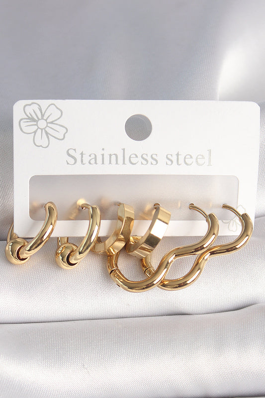 316L Çelik Gold Renk Kalp Halka Model Kadın Küpe Seti