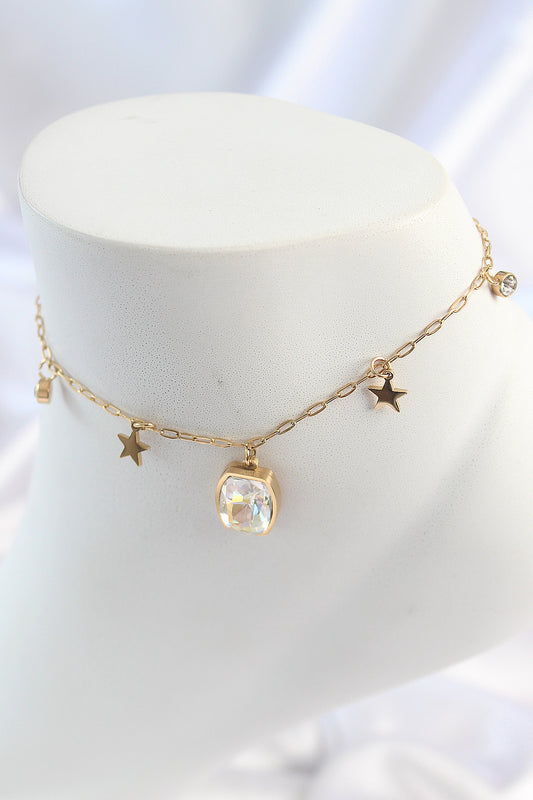 316L Çelik Gold Renk Sallantı Kare Zirkon Taş Figür Yıldız Detay Kadın Halhal