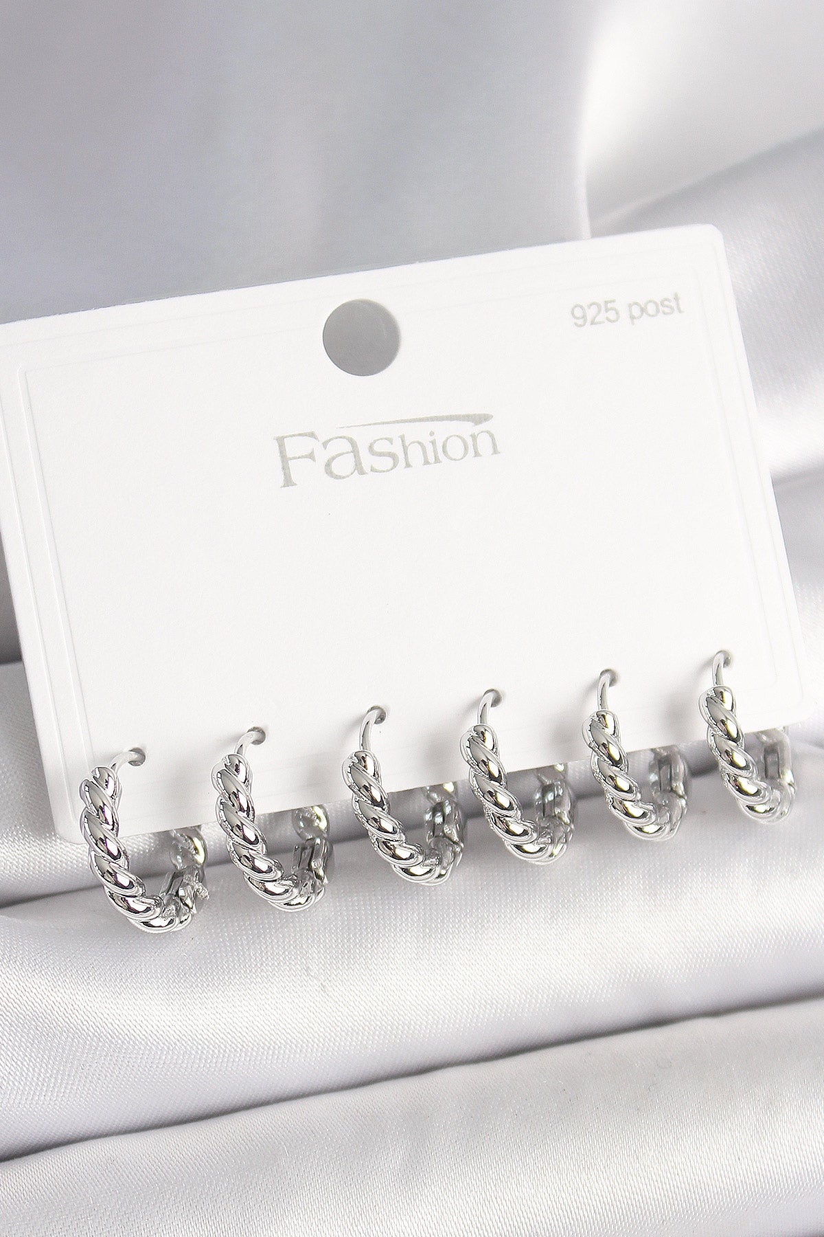 925 Ayar Gümüş Çivi Pirinç Gümüş Renk Sarmal Halka Model Kadın Küpe Seti