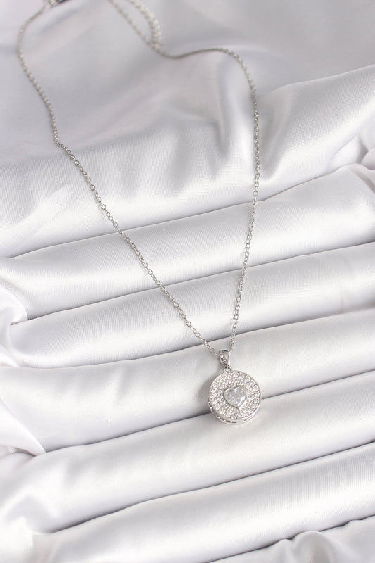 316L Steel Silver Color Chain Zircon Stone Heart Embroidered Medallion Model Women's Necklace