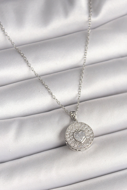 316L Steel Silver Color Chain Zircon Stone Heart Embroidered Medallion Model Women's Necklace