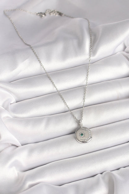 316L Steel Silver Color Chain Medallion Zircon Stone Embroidered Crescent Star Model Women's Necklace