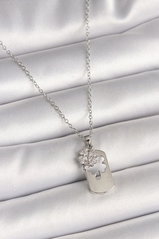 316L Steel Silver Color Chain Zircon Stone Clover Model Women's Necklace