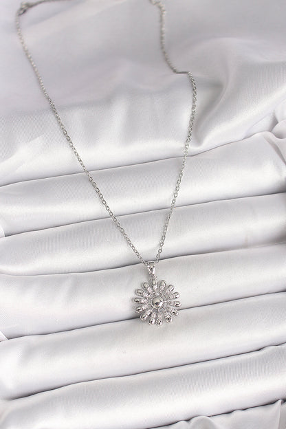 316L Çelik Gümüş Renk Zincir Zirkon Taşlı Güneş Model Kadın Kolye