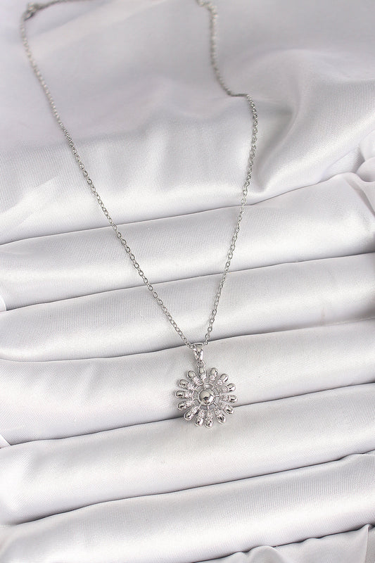 316L Steel Silver Color Chain Zircon Stone Sun Model Women's Necklace