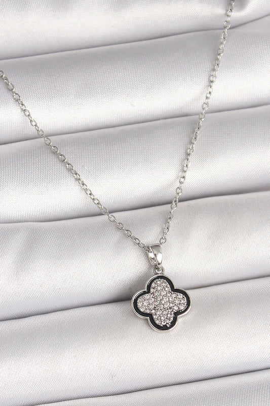 316L Steel Silver Color Chain Zircon Stone Clover Model Women's Necklace