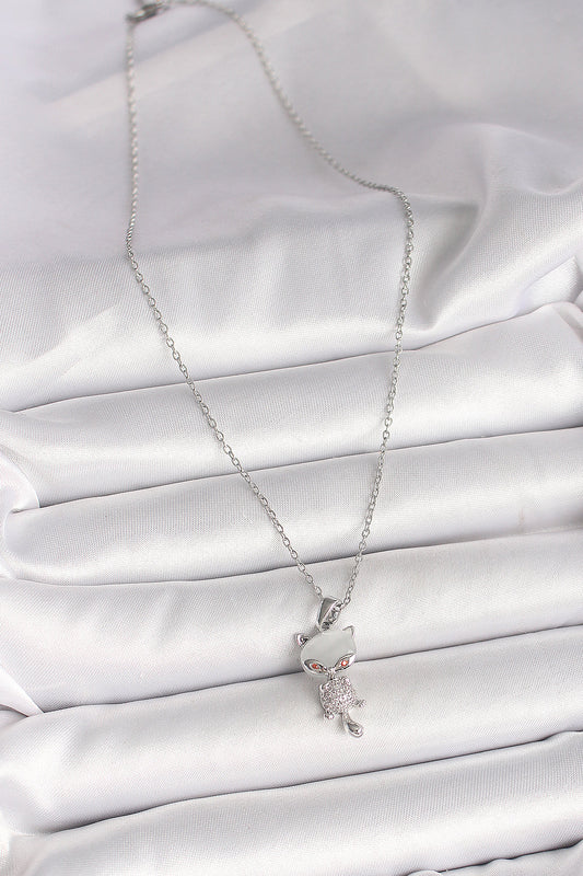 316L Steel Silver Color Chain Zircon Stone Cat Model Women's Necklace