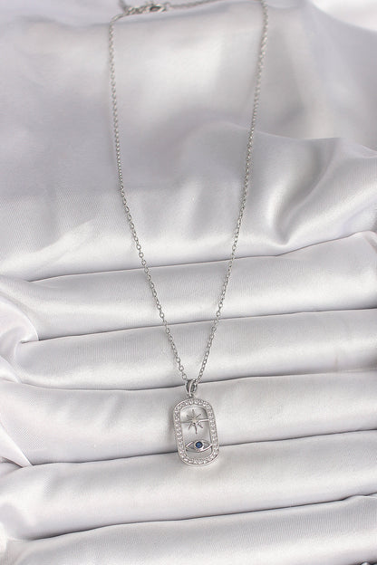 316L Çelik Gümüş Renk Zincir Zirkon Taşlı Göz Yıldız Model Kadın Kolye