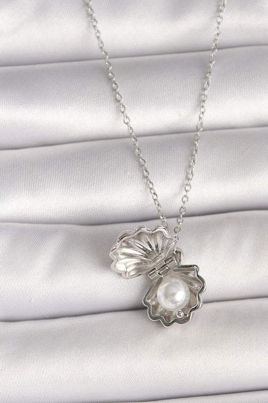 316L Steel Silver Color Chain Openable Pearl Mussel Model Women's Necklace