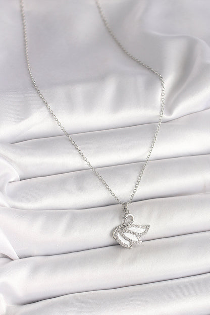 316L Çelik Gümüş Renk Zincir Zirkon Taşlı Kuğu Model Kadın Kolye