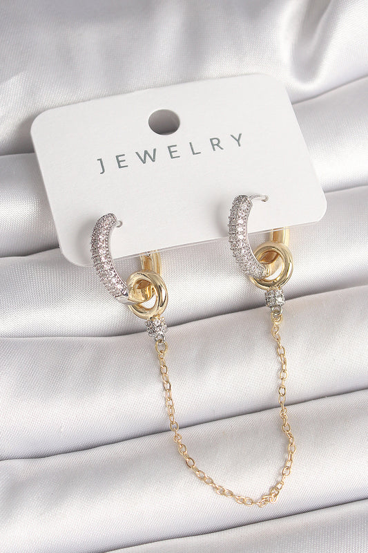 Brass Mix Color Zircon Stone Dangle Chain Model Women's Earrings