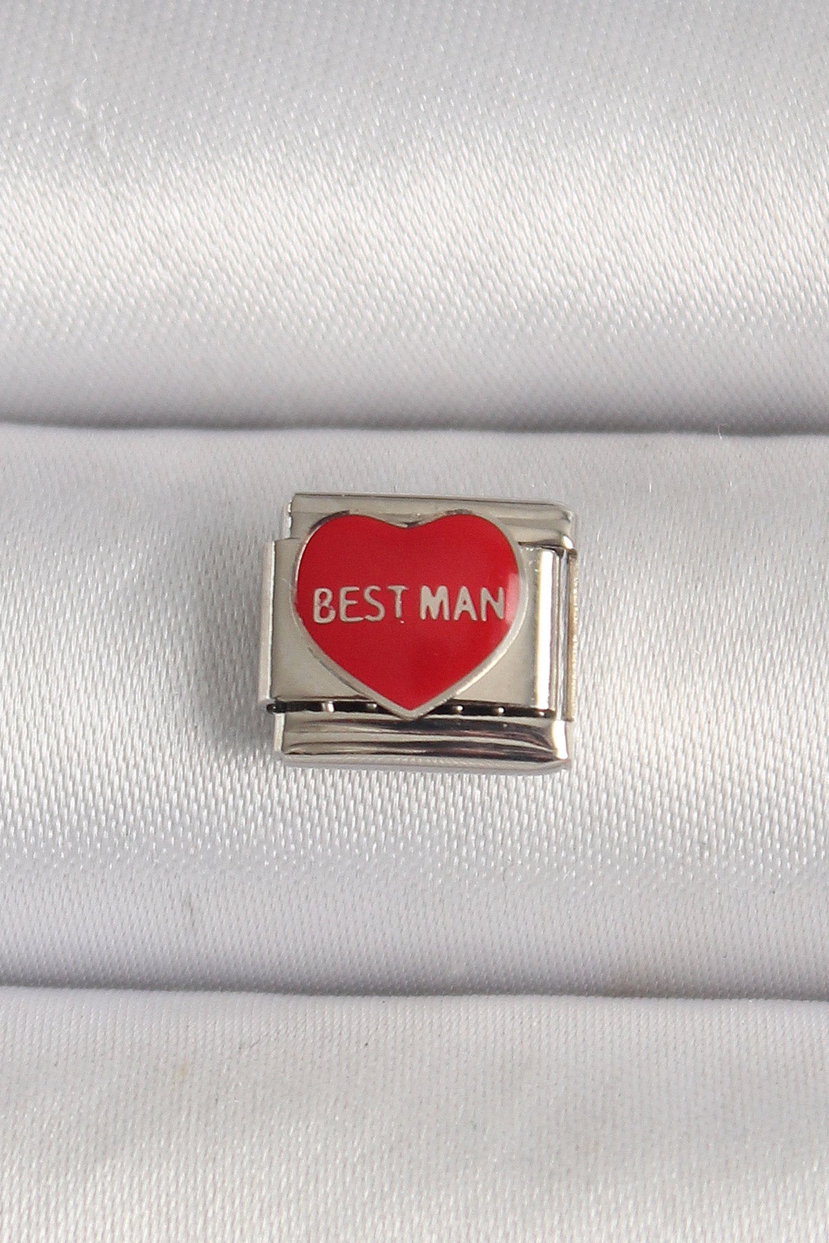 316L Steel Silver Color 'Best Man' Written Red Heart Embroidered Nomination Charm