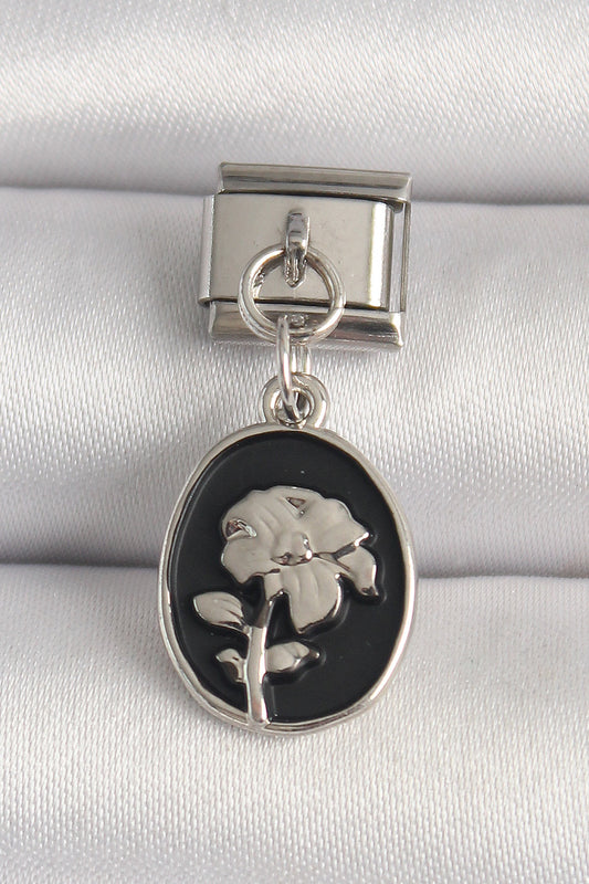 316L Steel Silver Color Silver Flower Embroidered Black Portrait Model Nomination Charm