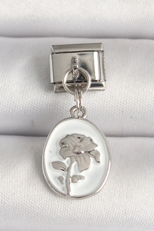 316L Steel Silver Color Flower Embroidered White Portrait Model Nomination Charm