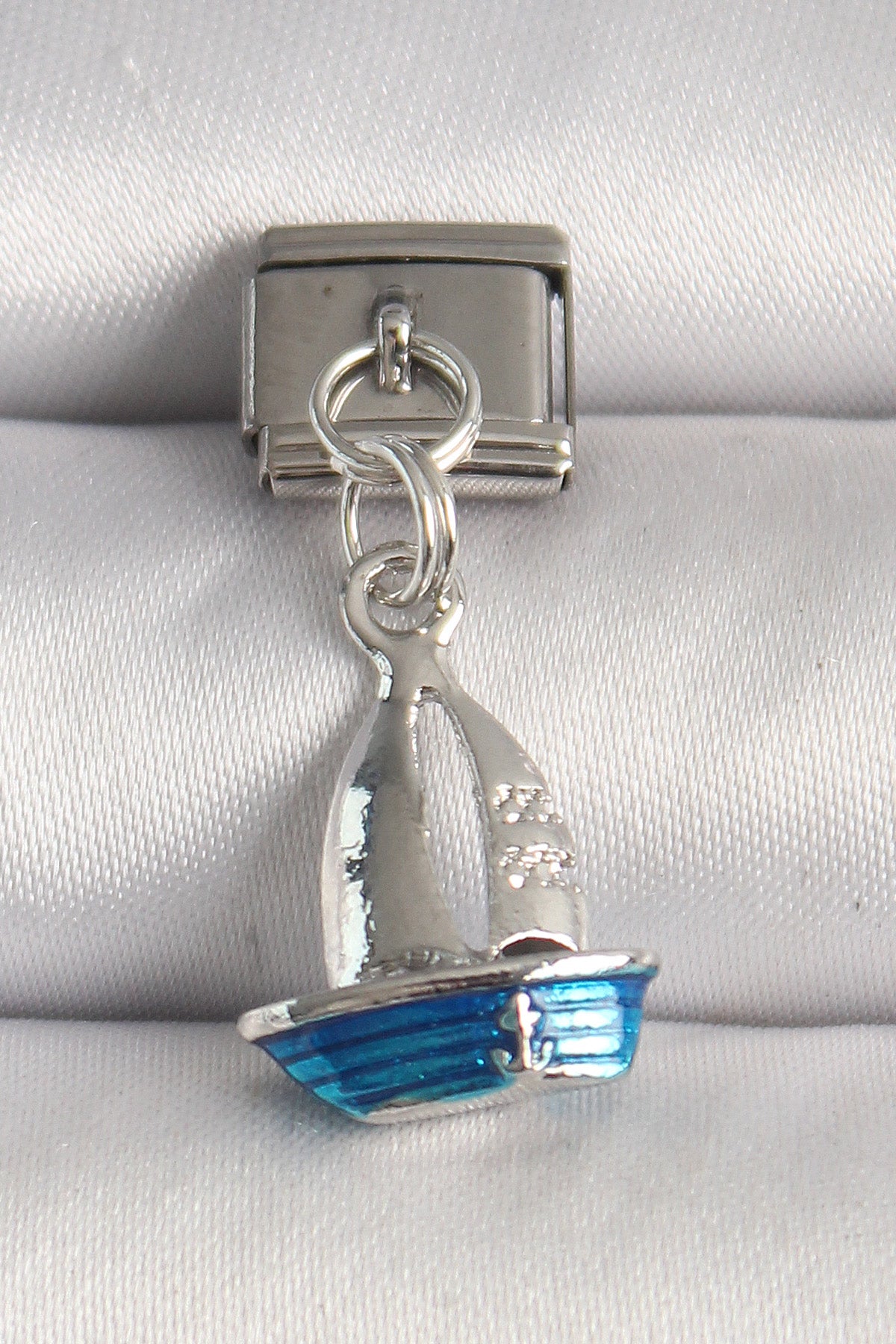 316L Steel Silver Color Blue Sailboat Model Nomination Charm