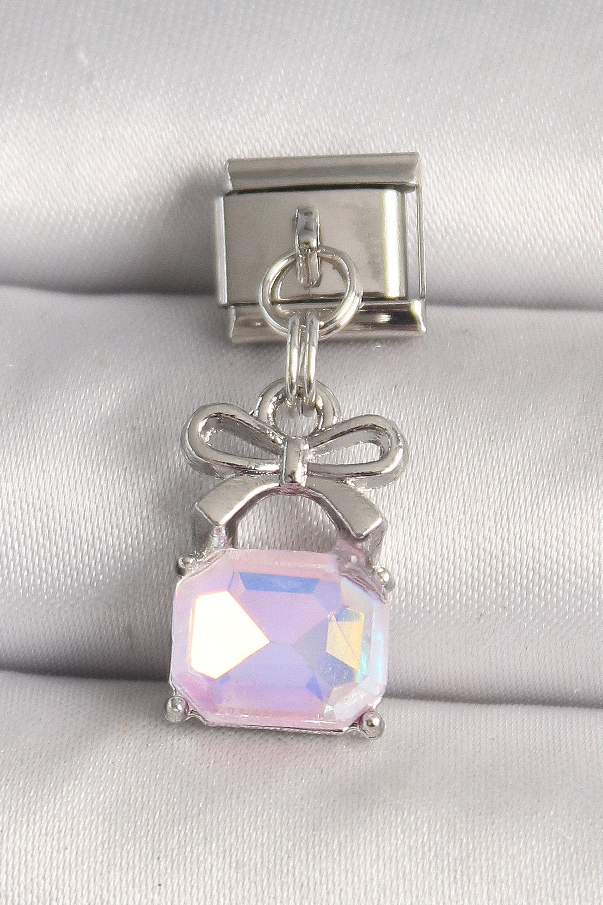 316L Steel Silver Color Pink Zircon Stone Bag Model Nomination Charm