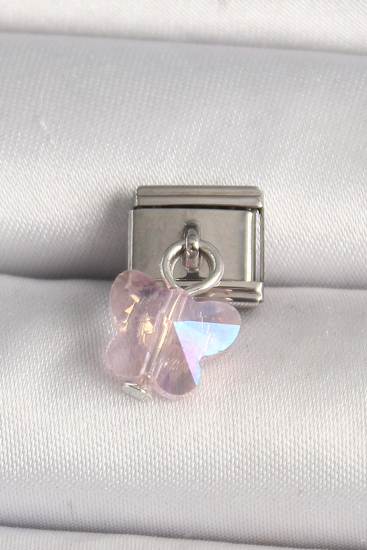 316L Steel Silver Color Pink Zircon Stone Butterfly Model Nomination Charm