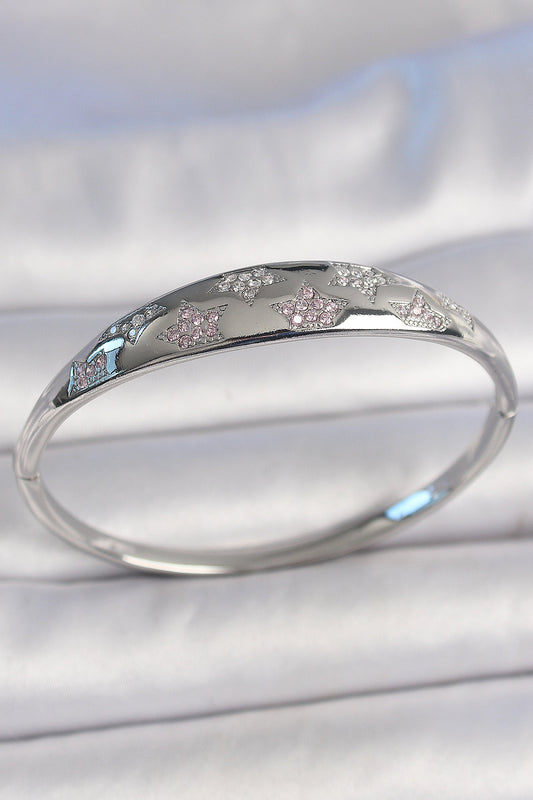 Brass Silver Color Zircon Stone Star Embroidered Women's Cuff