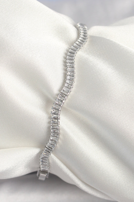 Brass Silver Color Waterway Zircon Stone Model Women's Bracelet