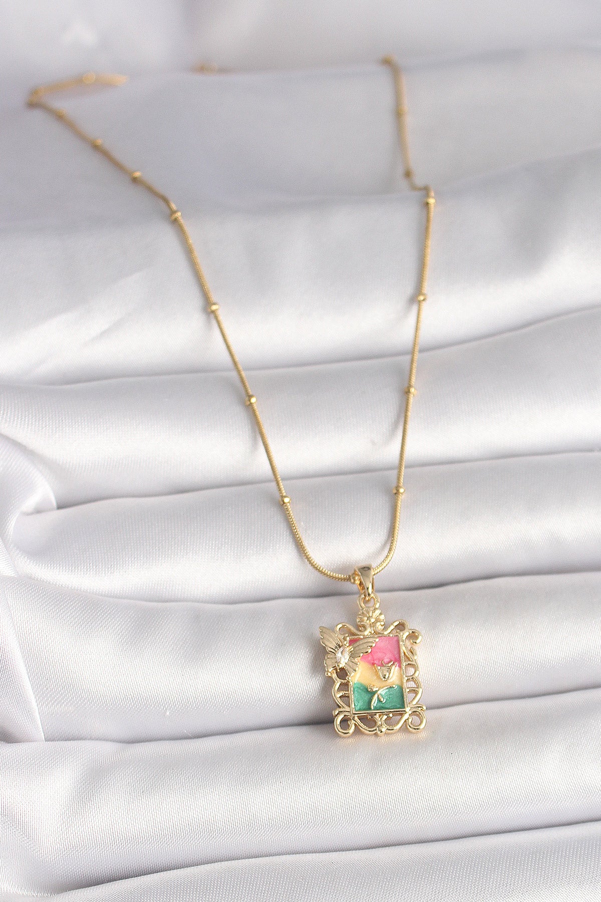 316L Steel Gold Color Colorful Zircon Stone Butterfly Embroidered Portrait Model Women's Necklace