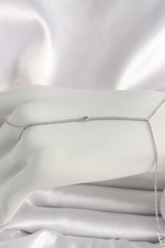 Pirinç Gümüş Renk Su Yolu Zirkon Taşlı Mavi Taş Detaylı Kadın Şahmeran