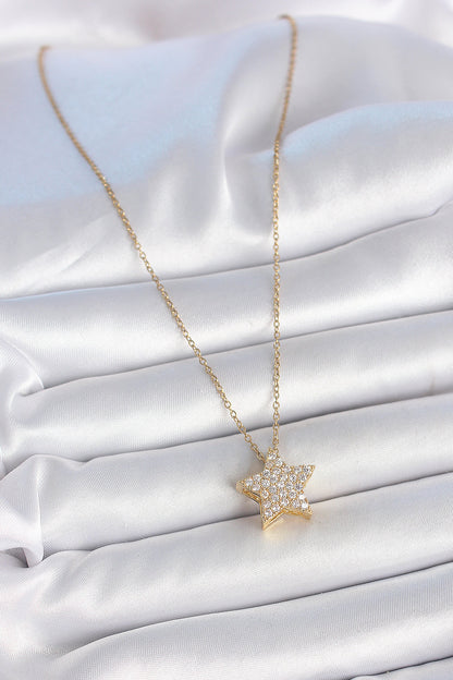 316L Çelik Gold Renk Zincir Zirkon Taşlı Yıldız Model Kadın Kolye