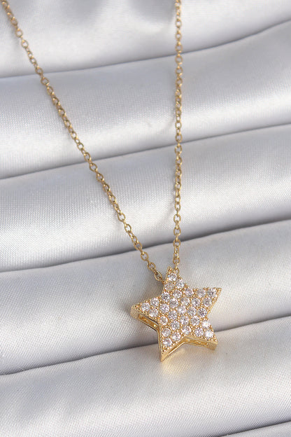 316L Çelik Gold Renk Zincir Zirkon Taşlı Yıldız Model Kadın Kolye