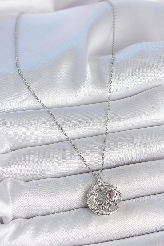 316L Steel Silver Color Chain Moon Sun Model Zircon Stone Detail Women's Necklace