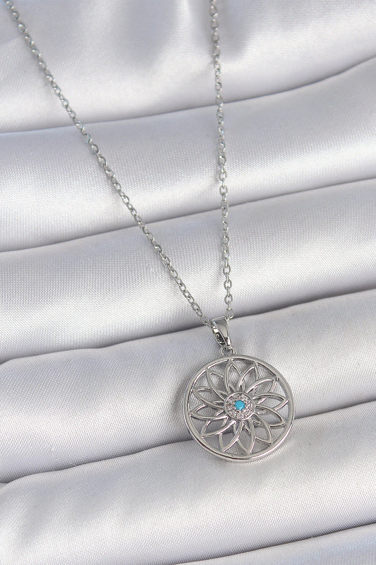 316L Steel Silver Color Chain Blue Stone Lotus Model Women's Necklace
