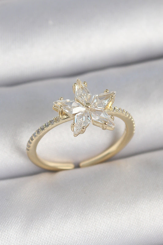 Pirinç Gold Renk Zirkon Taşlı Yıldız Model Ayarlanabilir Kadın Yüzük