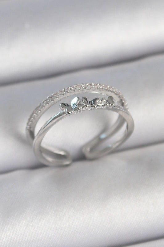 Pirinç Gümüş Renk 2'Li Zirkon Taş Detaylı Kelebek Figür Ayarlanabilir Model Kadın Yüzük