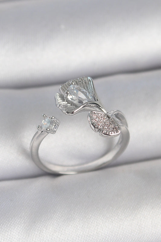 Brass Silver Color Zircon Stone Seashell Model Adjustable Women's Ring