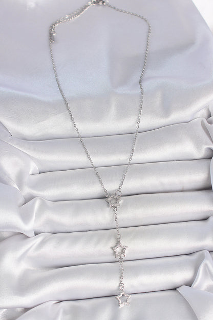 316L Çelik Gümüş Renk Zincir Zirkon Taşlı Yıldız Y Model Kadın Kolye