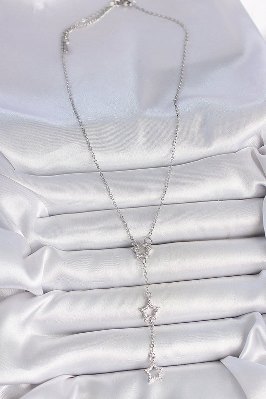 316L Stainless Steel Silver-Tone Star Y-Shaped Women's Necklace with Zircon Detail