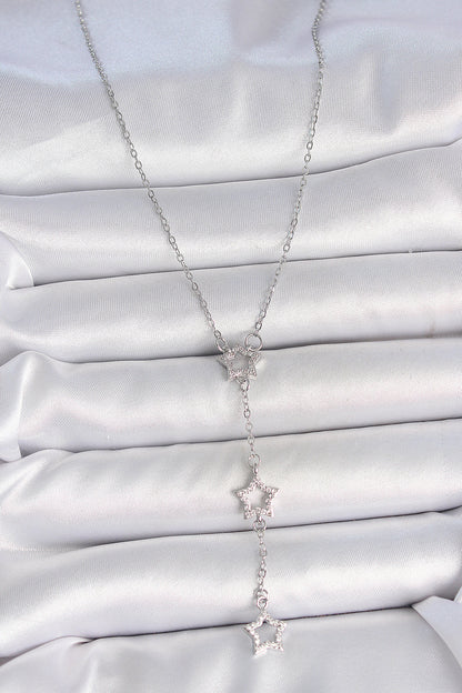 316L Çelik Gümüş Renk Zincir Zirkon Taşlı Yıldız Y Model Kadın Kolye