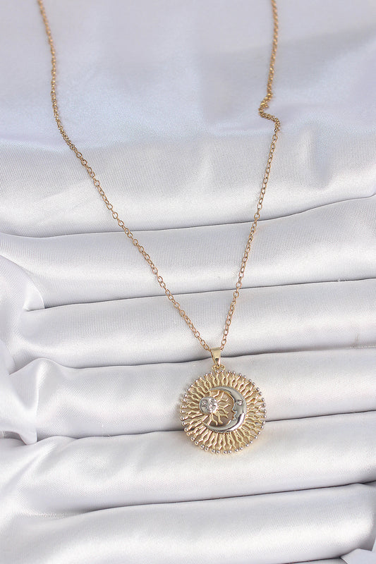 316L Stainless Steel Gold-Tone Multicolor Moon and Sun Women's Necklace