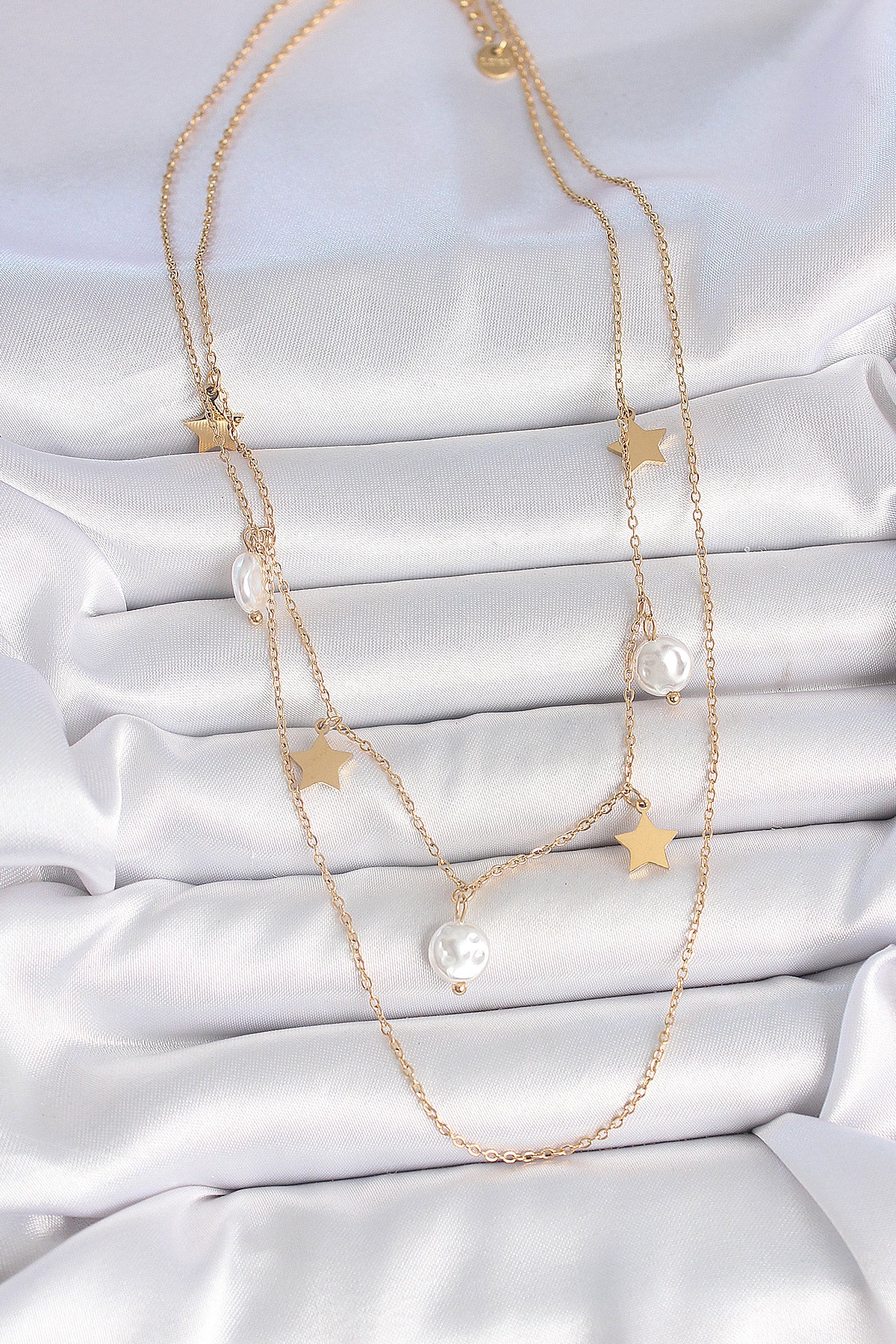 316L Steel Gold Color 2-Piece Chain Pendant Star Pearl Model Women's Necklace