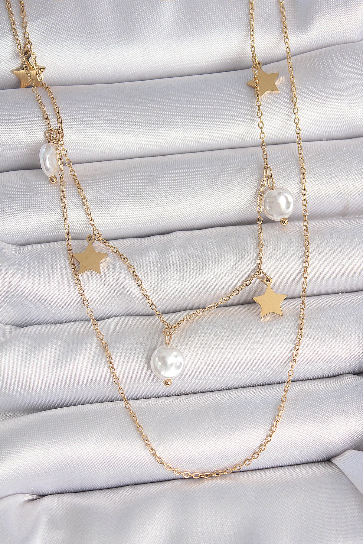 316L Steel Gold Color 2-Piece Chain Pendant Star Pearl Model Women's Necklace