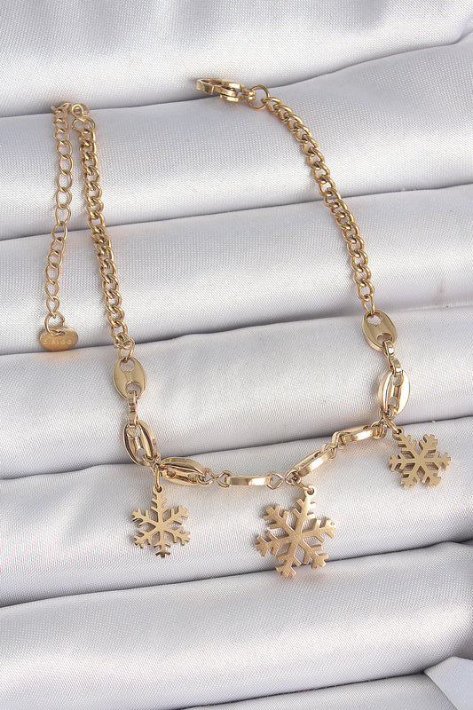 316L Çelik Gold Renk Sallantı Kar Tanesi Model Kadın Bileklik