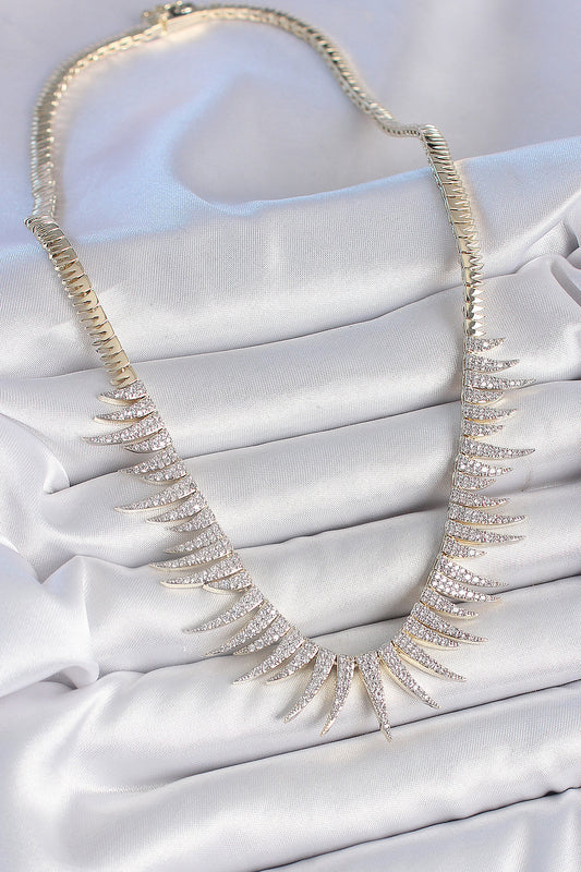 Brass Gold-Tone Pointed Women's Necklace with Zircon Detail