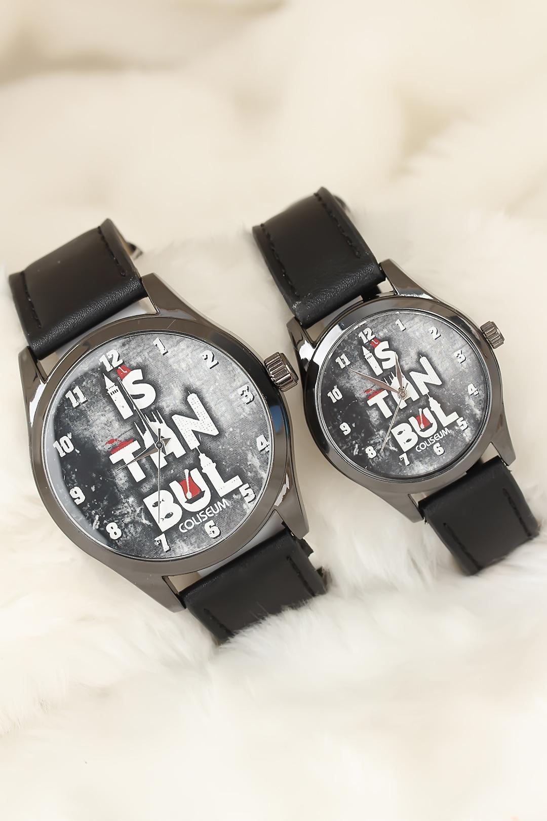 Istanbul Design Lover's Watch with Black Leather Strap
