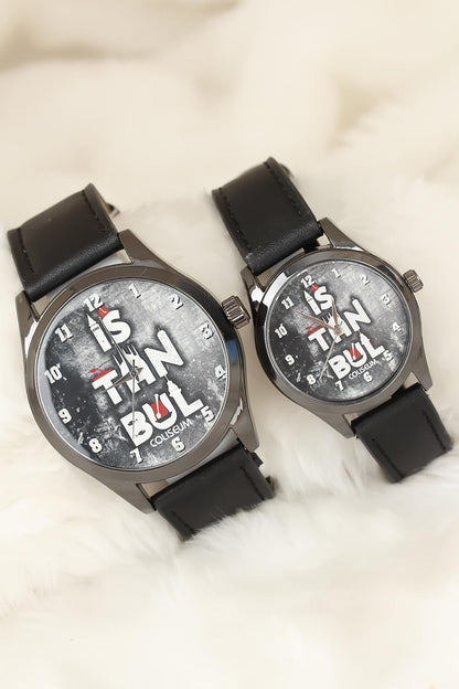 Istanbul Design Lover's Watch with Black Leather Strap
