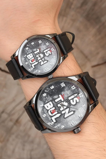 Istanbul Design Lover's Watch with Black Leather Strap