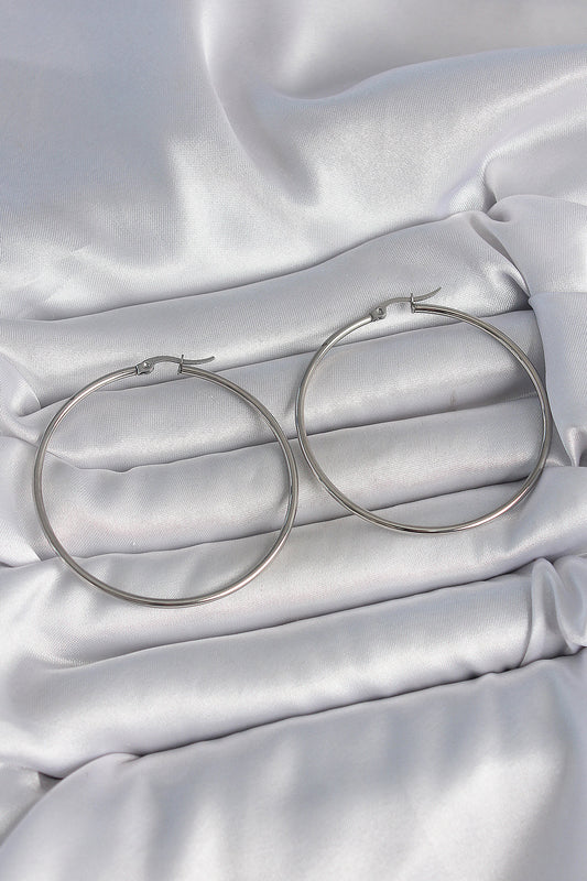 316 Çelik Gümüş Renk 53 mm Halka Model Kadın Küpe